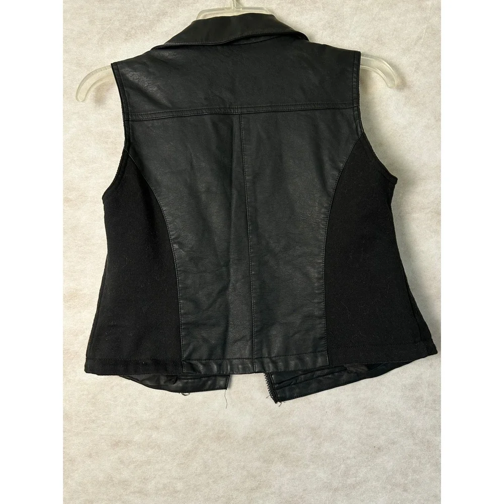 Justice Girls Black Faux Leather Moto Vest Studded Asymmetrical Zip Size 12/14